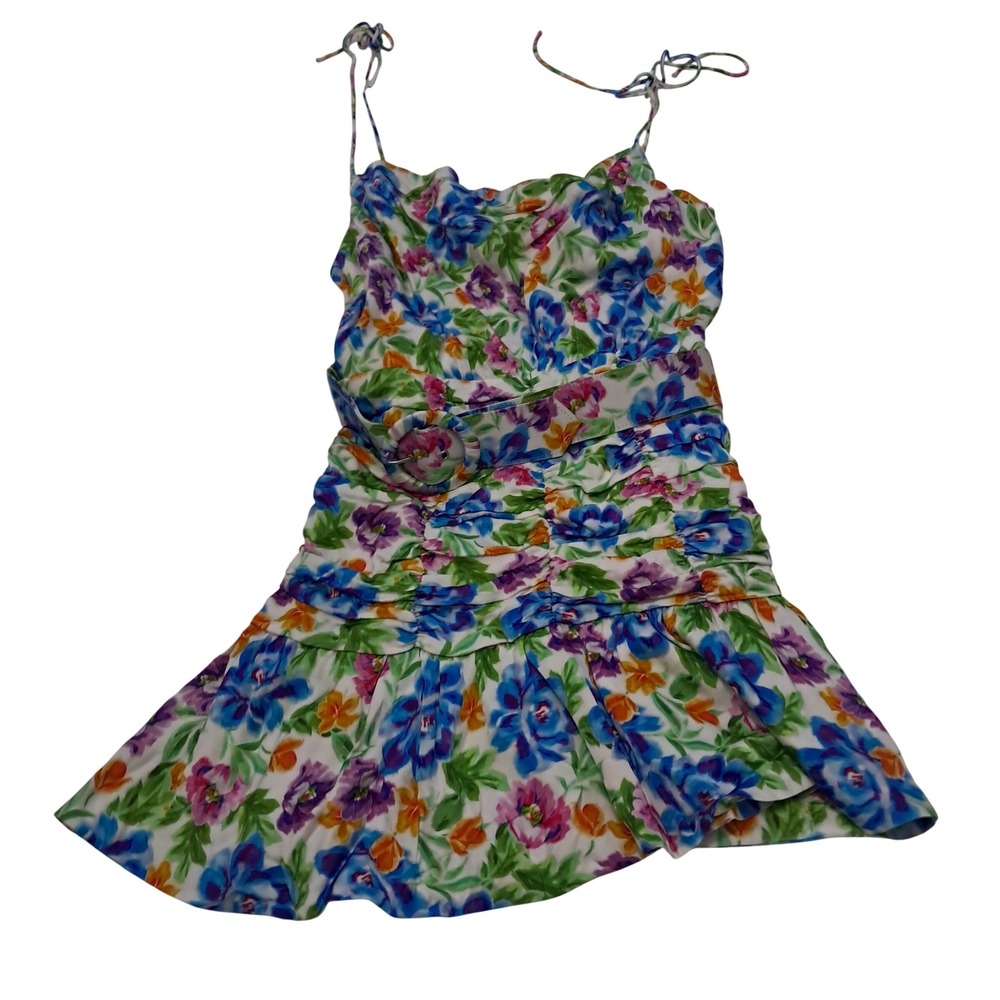 NWT For Love & Lemons Miranda Dress‎ Womens Small Floral Belted Ruched Ruffle